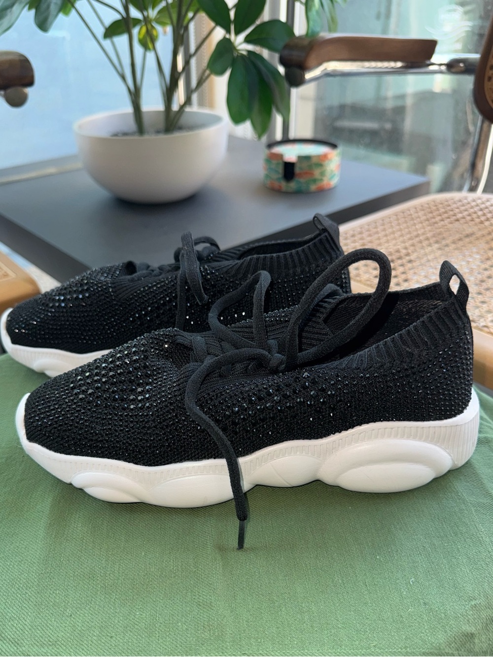 Black Knit Sparkly Sneakers-Worn once!